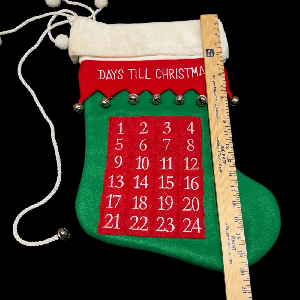 Christmas Advent Calendar Stocking 24 Day Countdown w/ Pockets & Jingle Bell - Picture 13 of 16
